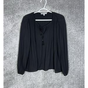 Daniel Rainn Top Womens Size XS Black Plisse Chiffon Semi Sheer Tassel‎ Keyhole